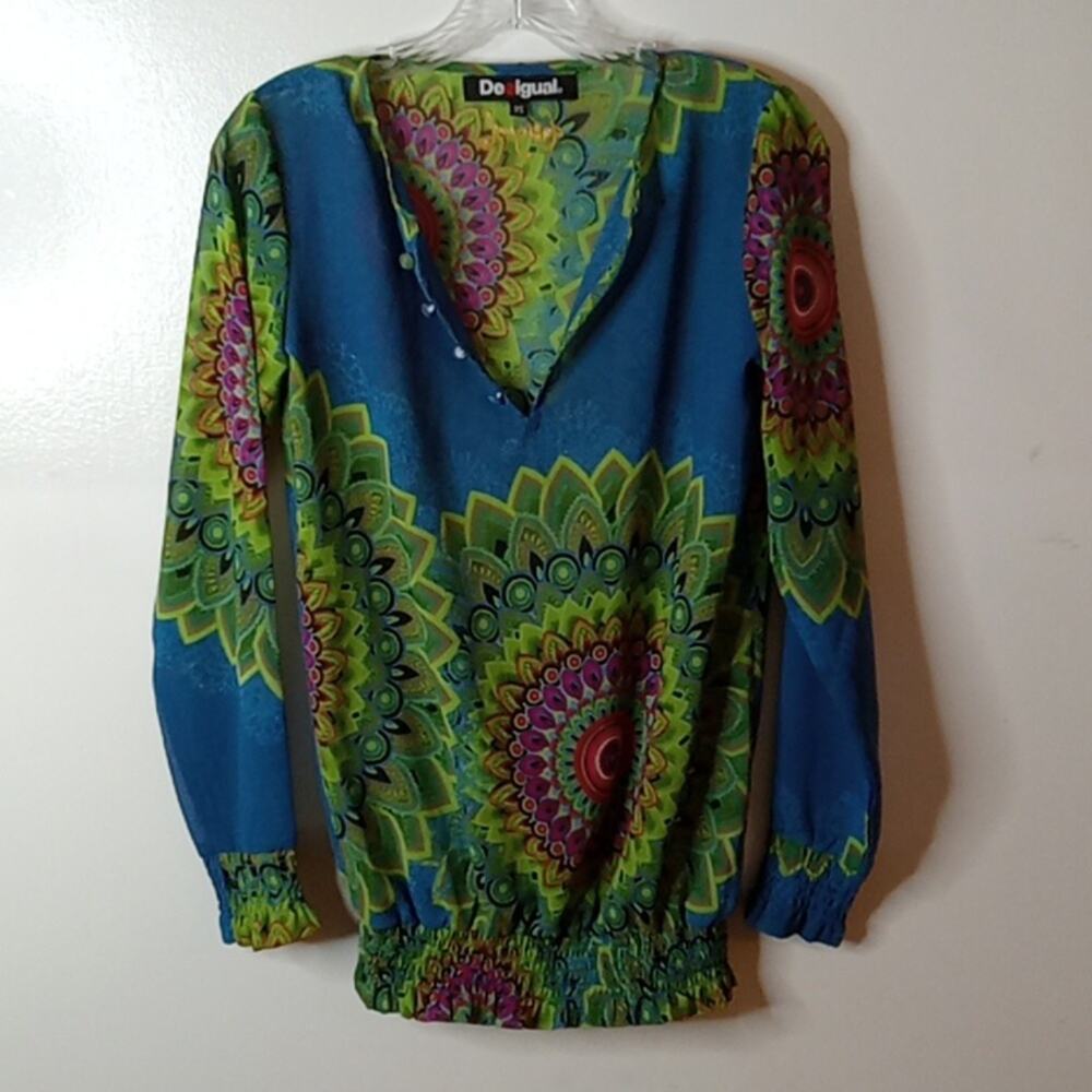 Desigual Women's Floral sheer XS Blouse. Art to Wear. Office Boho